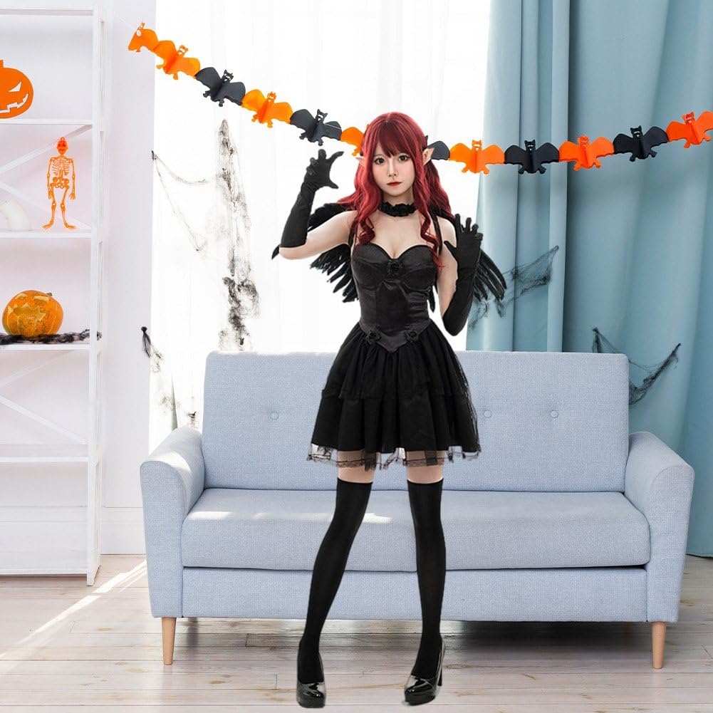 4 szt./zestaw Halloween czarno-biała postać anioła przebranie kostium spódnica naszyjnik rękawiczki i skrzydła diabeł kostium cosplay