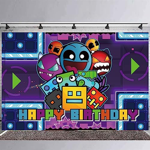 Image of Geometry Aesthetic Dash Birthday Party Backdrop,Geometry Aesthetic Dash Party Decoration,Cartoon Game Birthday Banner Shoot Photo Backgrounds Props for Boys and Girls Party 5x3ft