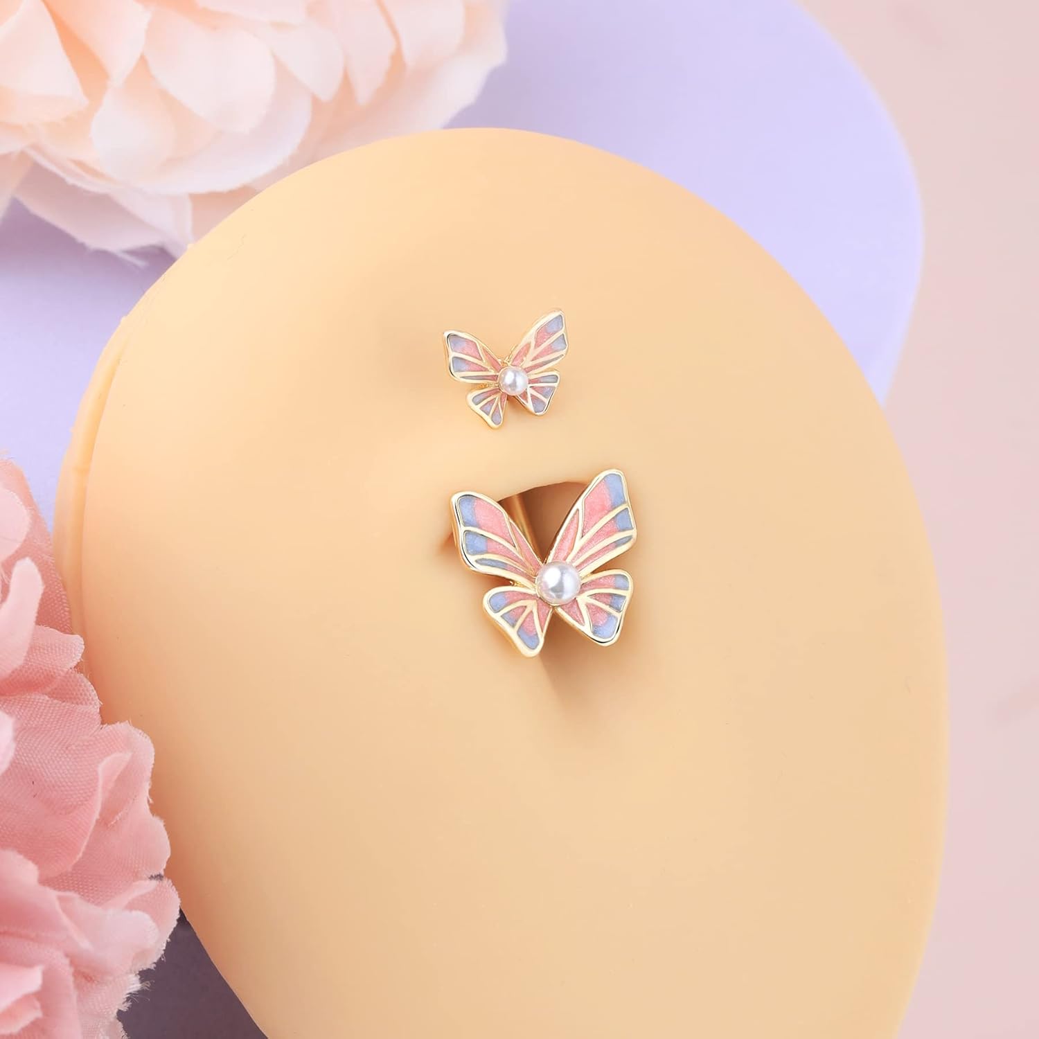 Jewseen Belly Button Ring 316l Stainless Steel Pearl Pink Blue Butterfly Navel Ring Curved Barbell Piercing Jewelry - Image 7