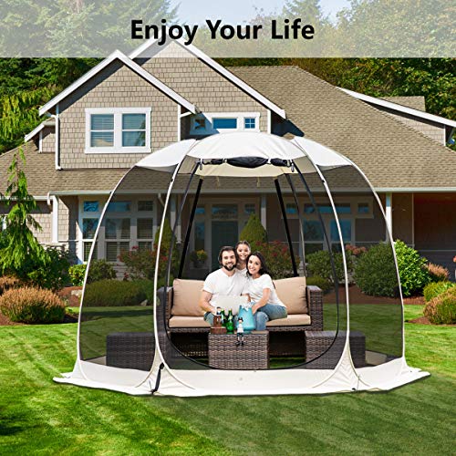 Leedor Gazebos for Patios Screen House Room 6-8 Person Canopy Mosquito Net Camping Tent Dining Pop Up Sun Shade Shelter Mesh Walls Not Waterproof Beige,10'x10' - Thumbnail 3