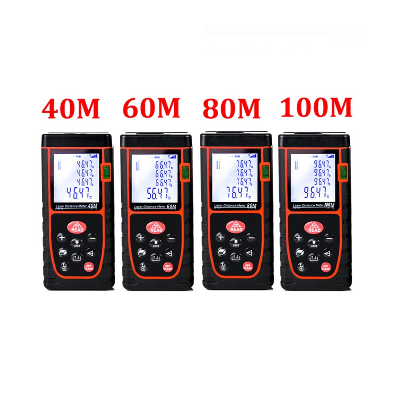 Dalmierz laserowy, Poziomica laserowa dalmierz miernik odległości 40M 60M 80M 100M dalmierz laserowy linijka Finder Diastimeter taśma miernicza D1013 Zmierz odległość, powierzchnię i objętość (Color