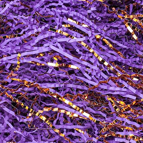 Ottwlli Ottwlli150Gram Purple & Gold Color Crinkle cut paper shred Filler Gift Box Filling Easter Grass for Wedding Birthday Anniversary Valentine Christmas Gift Box Filler