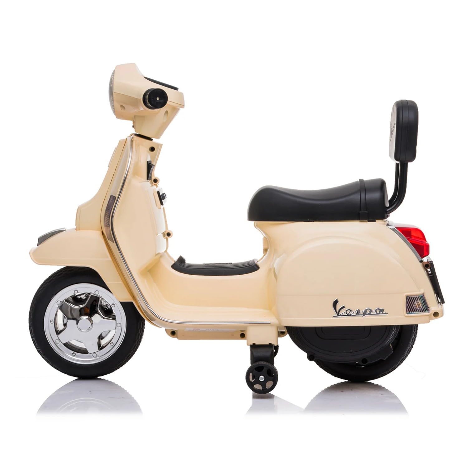 Vespa Elettrica per Bambini - Sicura e Divertente, Motocicletta Giocattolo con Acceleratore a Pedale, Luci e Suoni, Batteria Ricaricabile 6V e Caricabatteria Incluso, Funzione Avanti/Indietro (Crema)