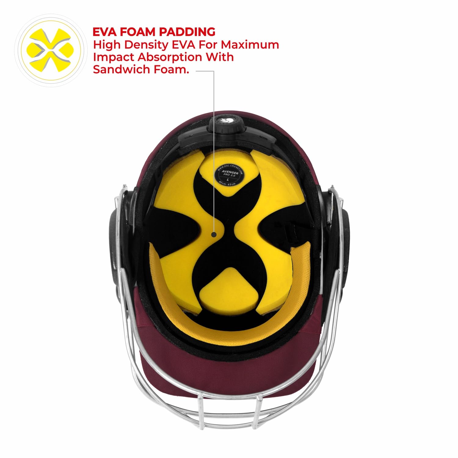 DSC Avenger PRO Premium Cricket Helmet for Men & Boys (Fixed Spring Steel Grill | Back Support Strap | Neck Guard |Lightweight| Size: Medium (Maroon)