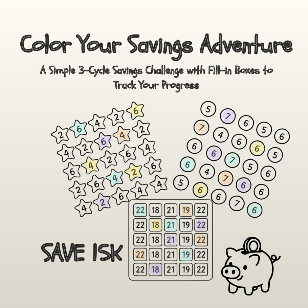 Your Savings Adventure: Color & Save Your Way to 15,000: A Simple 3-Cycle Savings Challenge with Fill-in Boxes to Track Your Progress