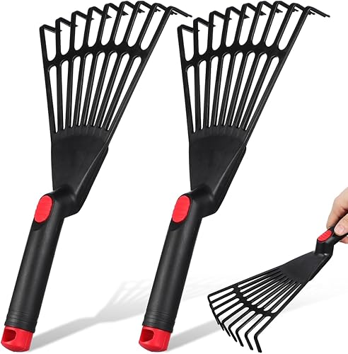 Rastrillo de hojas pequeñas para jardinería, rastrillo de jardín de metal ajustable para hojas, rastrillos de hojas de 13.4 pulgadas para césped,