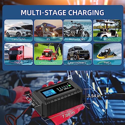 LVYUAN 10Amp 12V/24V Car Motorcycle Battery Charger, Smart Battery Charging for Truck Marine, Repair Maintains for AGM STD GEL & Lead Acid Batteries - Image 2