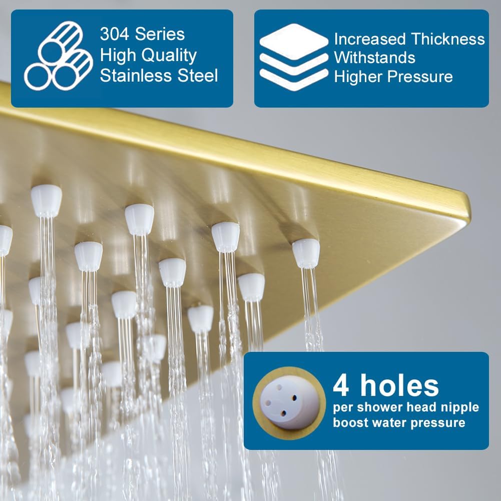POP SANITARYWARE Shower Faucet Set Brushed Gold Rainfall 10 Inch Shower Head and Handle Set Bathroom Rain Shower System Wall Mounted Shower Fixture Shower Valve and Trim Kit