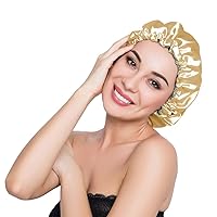 Vista 32 de Gorro de Dormir Nocturno Sedoso de Satén Bonete para Cabello Rizado Gorro para Cabello Ajustable Reversible Doble Capa Flora Negra