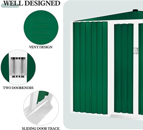 Miniatura 4 de Oakmont Cobertizo de almacenamiento de jardín al aire libre de 6 x 8 pies, casa de herramientas de jardín con puertas correderas dobles, casa de