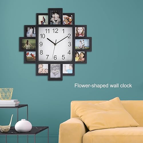Miniatura 4 de Srliya Foto reloj de pared foto cámara forma 42 × 42 × 7 2 en plástico reloj de pared marco de fotos negro moderno decoración del hogar decoración