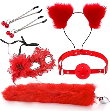 Mens and Womens Party Dress Up Accessories, Role Play Accessories 5 Piece Set B172US red