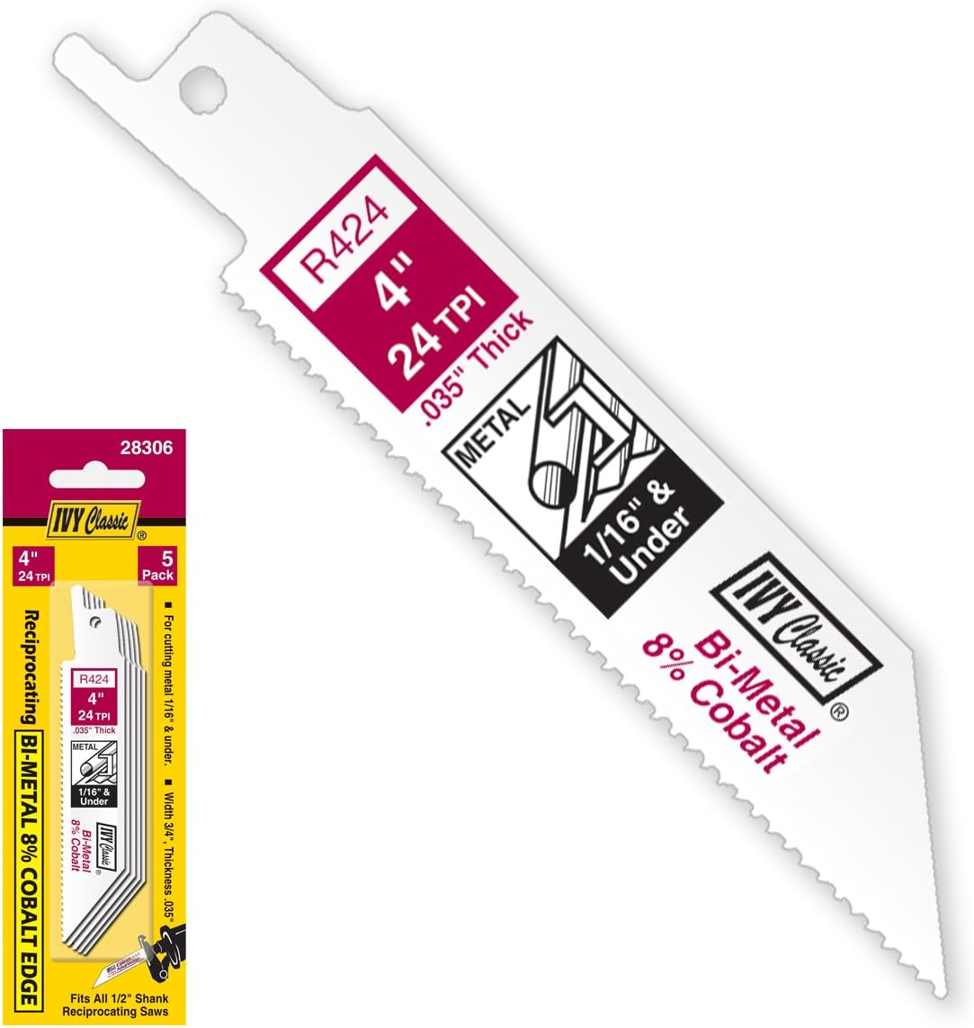 IVY Classic 28306 4 in. 24 TPI Bi-Metal Reciprocating Saw Blade, Cuts Metal (5-Pack)