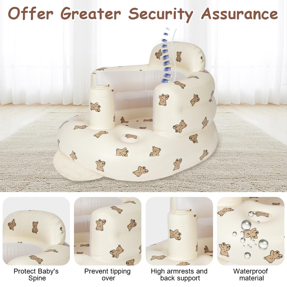 Alaoo Inflatable Baby Chair,Infant Back Support Sofa for Babies 3 Months and Up Summer Inflatable Baby Seat for Sitting Up Baby Shower Chair Baby Outdoor Seat Floor Seater,Love Bear Pattern - Image 3