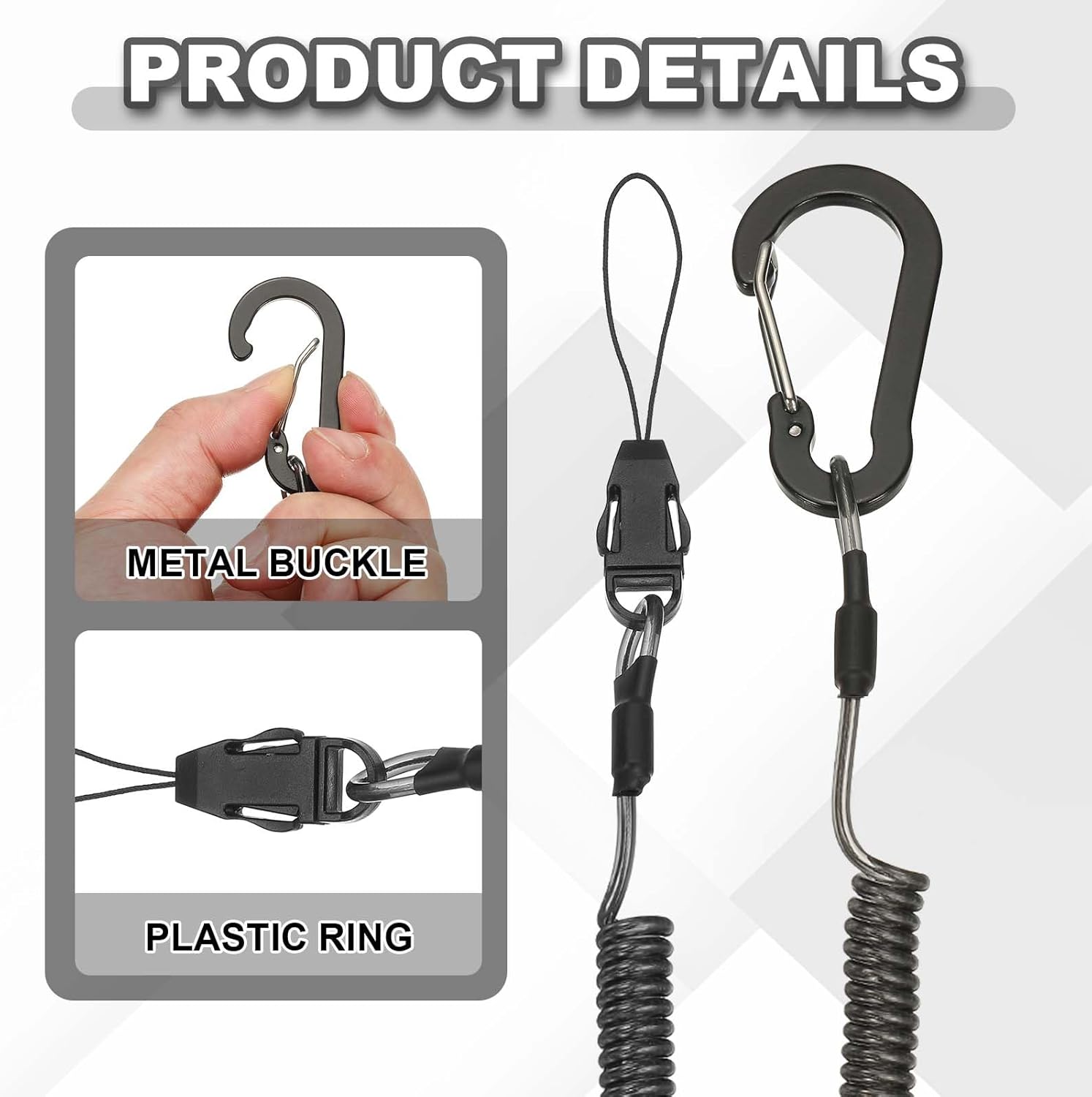 PATIKIL Coiled Lanyards with Buckle Retractable Safety Ring and Quick Release Detachable Buckle for Fishing Equipment - Image 3