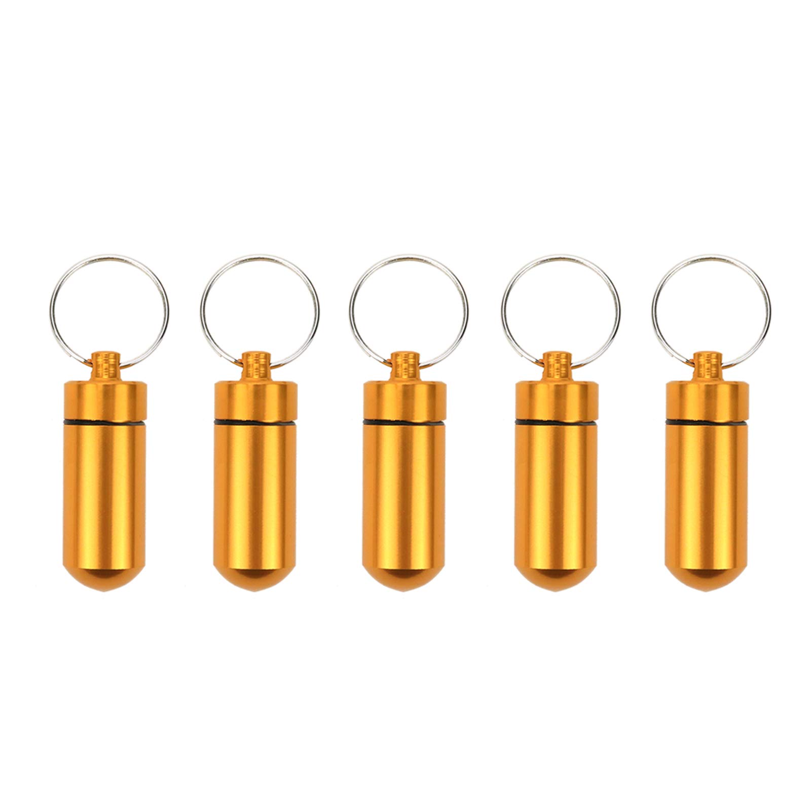 Dasunny 5 Pcs Portable Aluminum Pill Box Sealed Case Keychain, Pocket Medicine Bottle for Outdoor Activities Camping Traveling,Yellow
