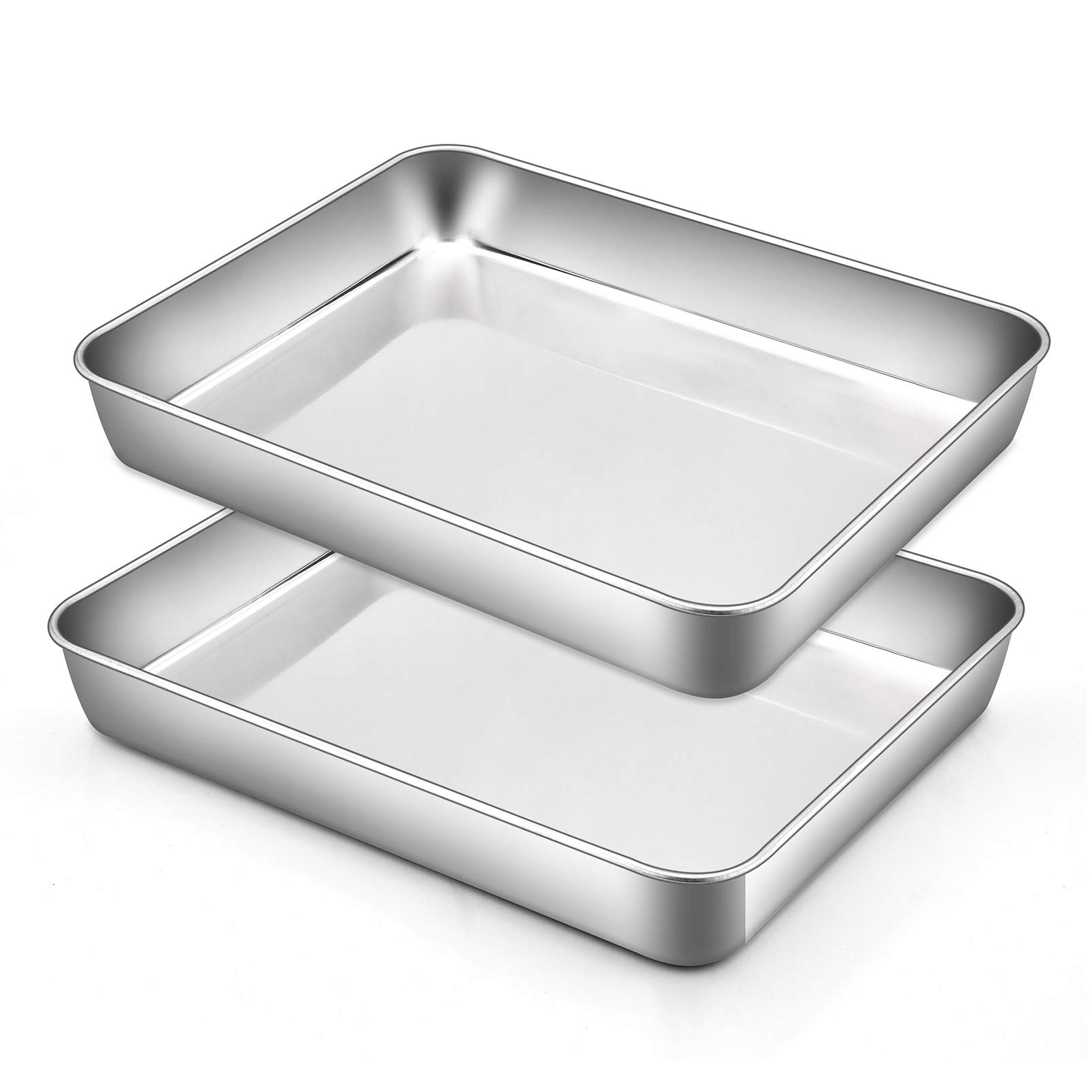 TeamFar Small Lasagna Pan Set of 2, 10.5ââ‚¬â„¢ââ‚¬â„¢ x 8ââ‚¬â„¢ââ‚¬â„¢ x 2ââ‚¬â„¢ââ‚¬â„¢ Stainless Steel Rectangular Brownie Cake Pan For Baking Roasting, Healthy & Durable, Brushed Surface &