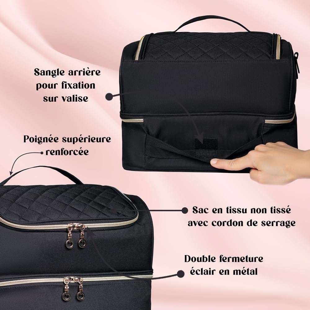 Bolsa de almacenamiento de esmalte de uñas – Maletín profesional para manicura y barniz – Estuche compacto con bandeja extraíble para 45 barnices (15 ml)