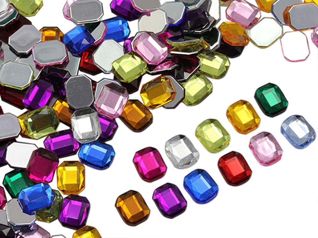 Allstarco Kraftgenius Assorted Colors 10X8mm Flat Back Acrylic Octagon Jewels High Quality Pro Grade - 200 Pieces