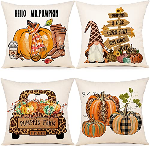 4er Set Kissenbezug Geometrische Muster Dekorative Kissenhülle Baumwolle Leinen Sie Kissenbezüge für Couch Zimmer Sofakissen 45 x 45 cm (Fall Gelb, 45X45cm)……… Cover