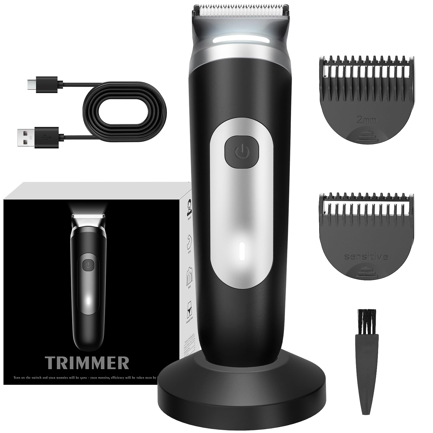 Electric Body Hair Trimmer for Men - Pubic Shaver with Ceramic Blades No Nicks - Mens Wireless Ball