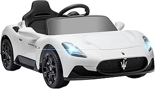 AIYAPLAY Voiture électrique Enfants sous Licence Maserati MC20 véhicule électrique 12V avec télécommande 2,4G, démarrage progressif, LED, Musique et klaxon, Suspension à Ressort, 3 à 6 Ans, Blanc