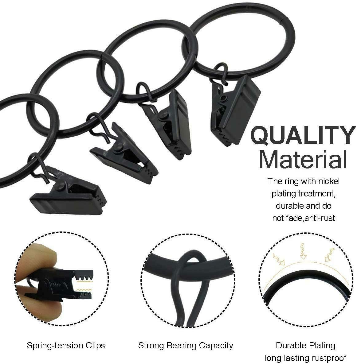 20 Pack Rustproof Curtain Rings with Strong Clips, Drapery Rings 2 Inch Internal Diameter