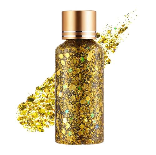 KIMIEYE Pure Gold Face Hair Shine Body Glitter Gel for Rave Festivals 1oz