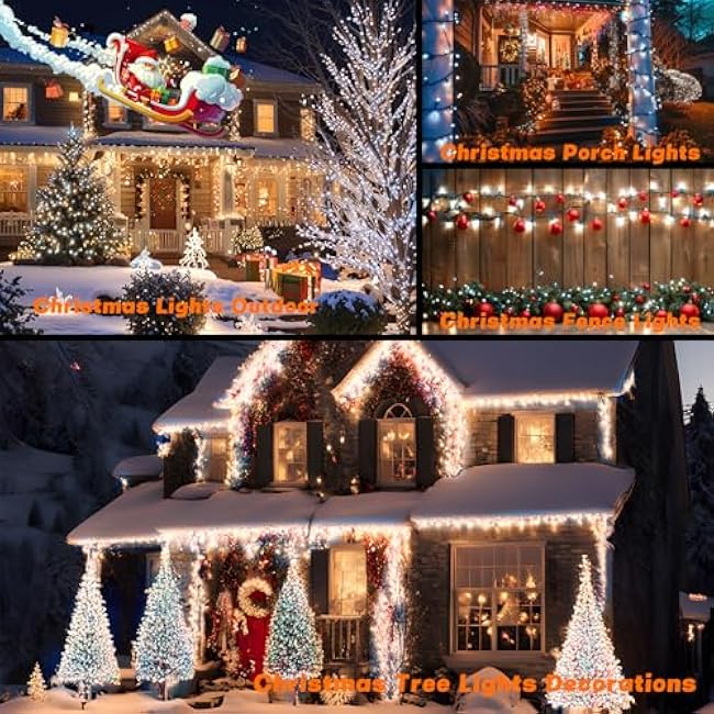 OZS 2PK 240LED 95FT Solar Sring Lights Outdoor Waterproof, Solar Christmas Lights for Outside, Green Wire Tree Electric Holiday Light with 8 Lighting Modes for Christmas Decorations(Cool White)