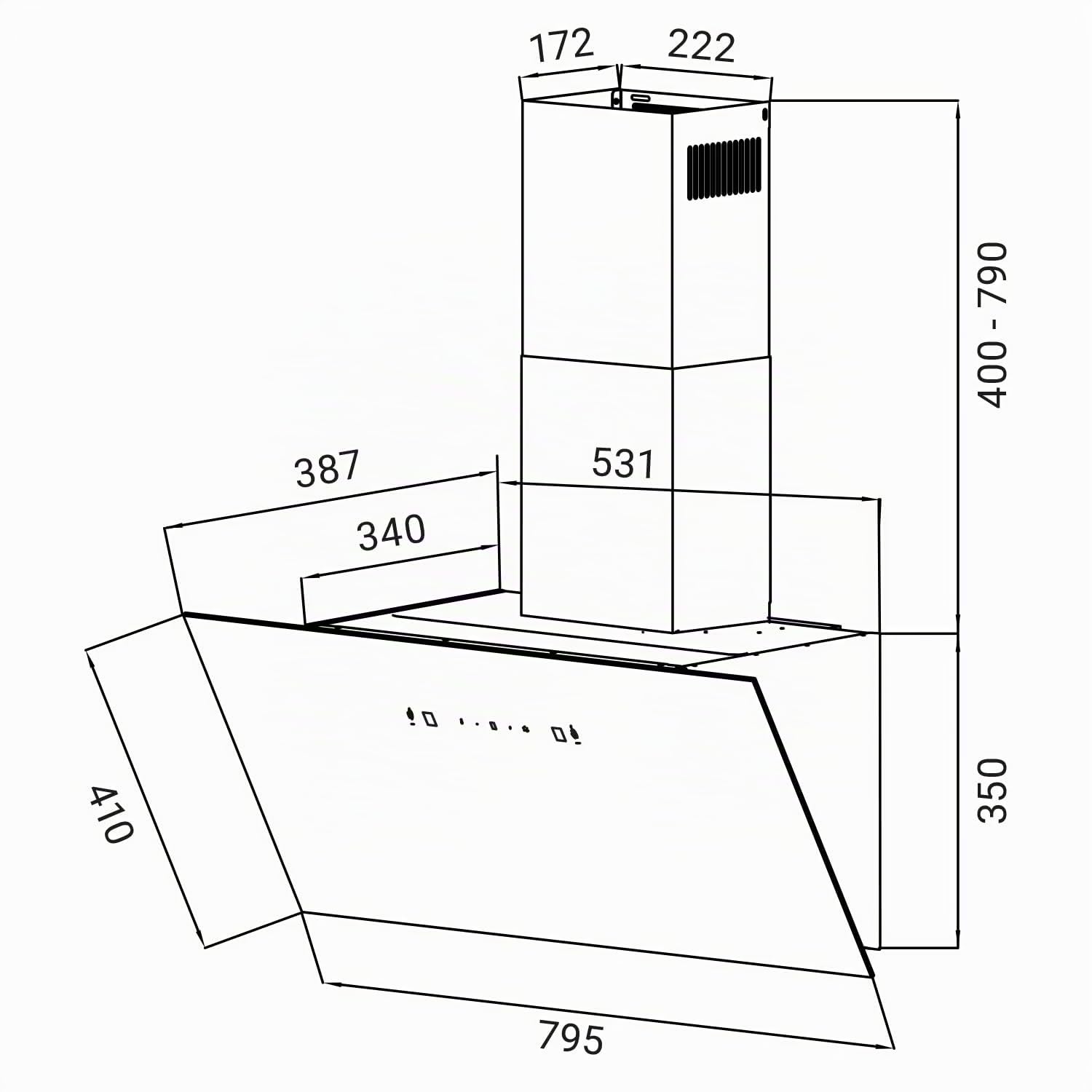 KKT KOLBE Hotte aspirante 80 cm | Air de circulation d'air évacué | 782 cbm/h | capuchons muraux sans tête | noir | verre | contrôle gestuel | Commande tactile du capteur | Éclairage LED | TRIO8025S