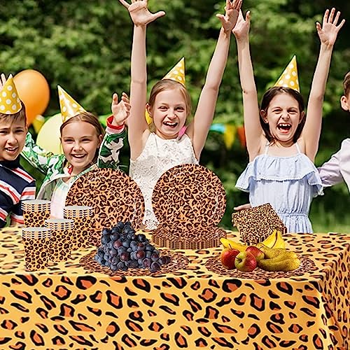 16 Stück 17,8 cm Safari Leopard Tierdruck Dessert Pappteller Einwegteller Zoo Tierdruck Party Pappteller Leopard Texture Theme Paper Plates für Babyparty Leoparden-Themen-Geburtstagsfeiern Dekoration