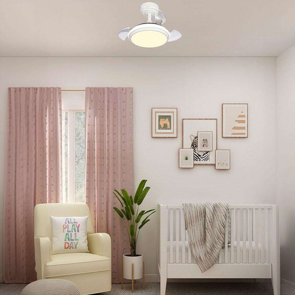 Bilake Lampara Ventilador de Techo pequeño antila Mini Blanco | Ventilador de Techo luz Regulable 35W 3000Lm aspa retráctil Motor DC