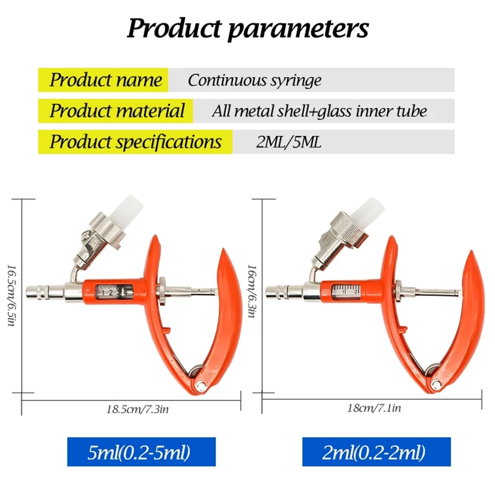 Dispositivo De DosificacióN Continua Jeringa Continua De 2ml/5ml Inyección Automática Para Cerdo Pollo Y Oveja Para Vacuna Equipo Veterinario(5ML)