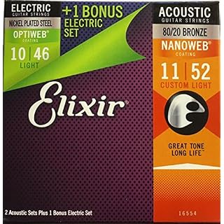 Elixir 16554 Lot de 3 (2 x Nanoweb Bronze Acoustic 11-52 + 1 x Optiweb Electric 10-46) - Les Beatles, Paul McCartney, John Lennon, RIngo Starr, George Harrison