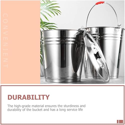 Miniatura 6 de Happyyami Cenicero para chimenea, cubo de cenizas, cubo de basura de metal con tapa y asa para exteriores, galvanizado para excrementos de perro,