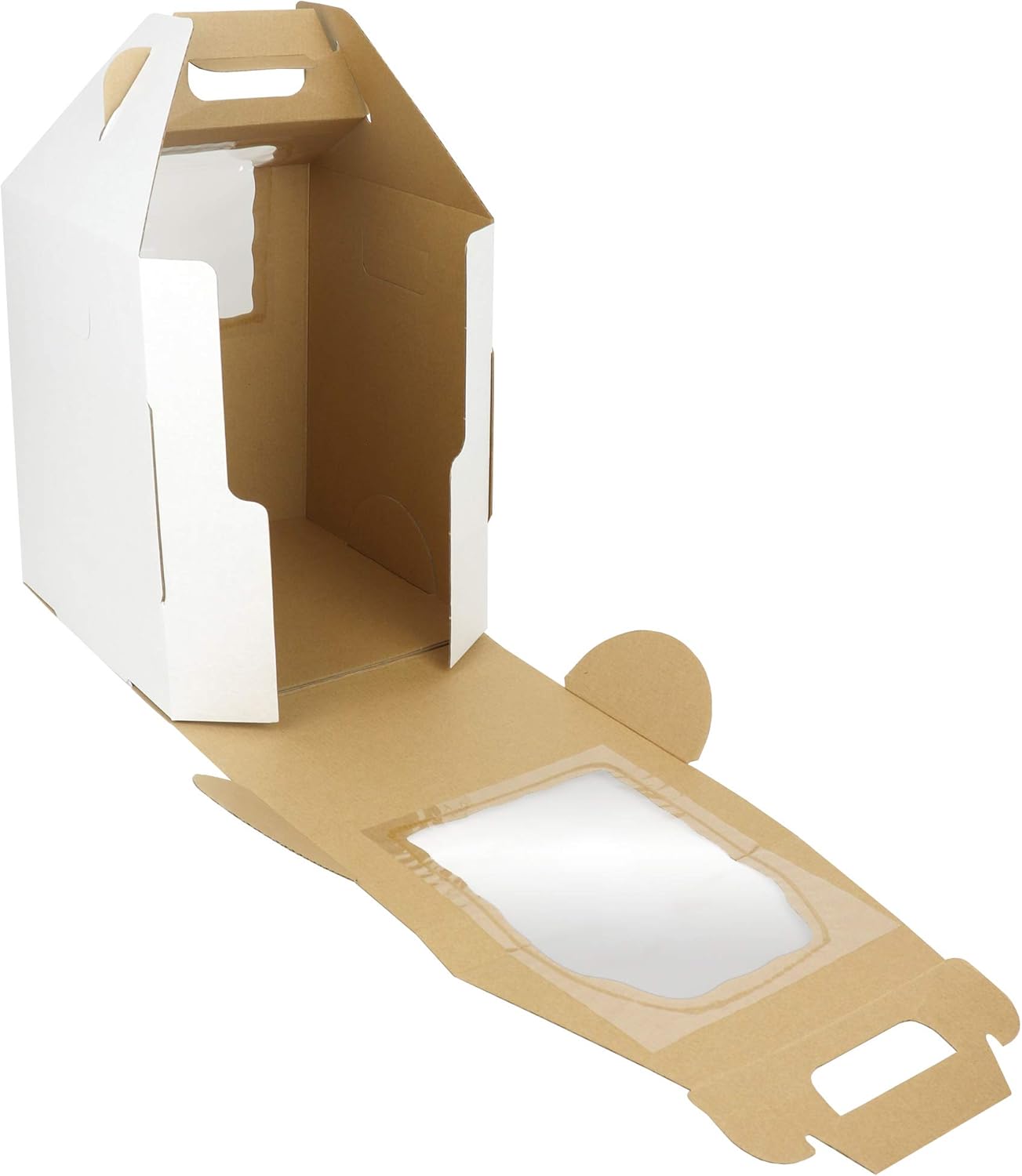 O'CREME Tall White/Kraft Cake-Carrier Box 10 Inch x 10 Inch x 12 Inch High with Window - Pack of 10