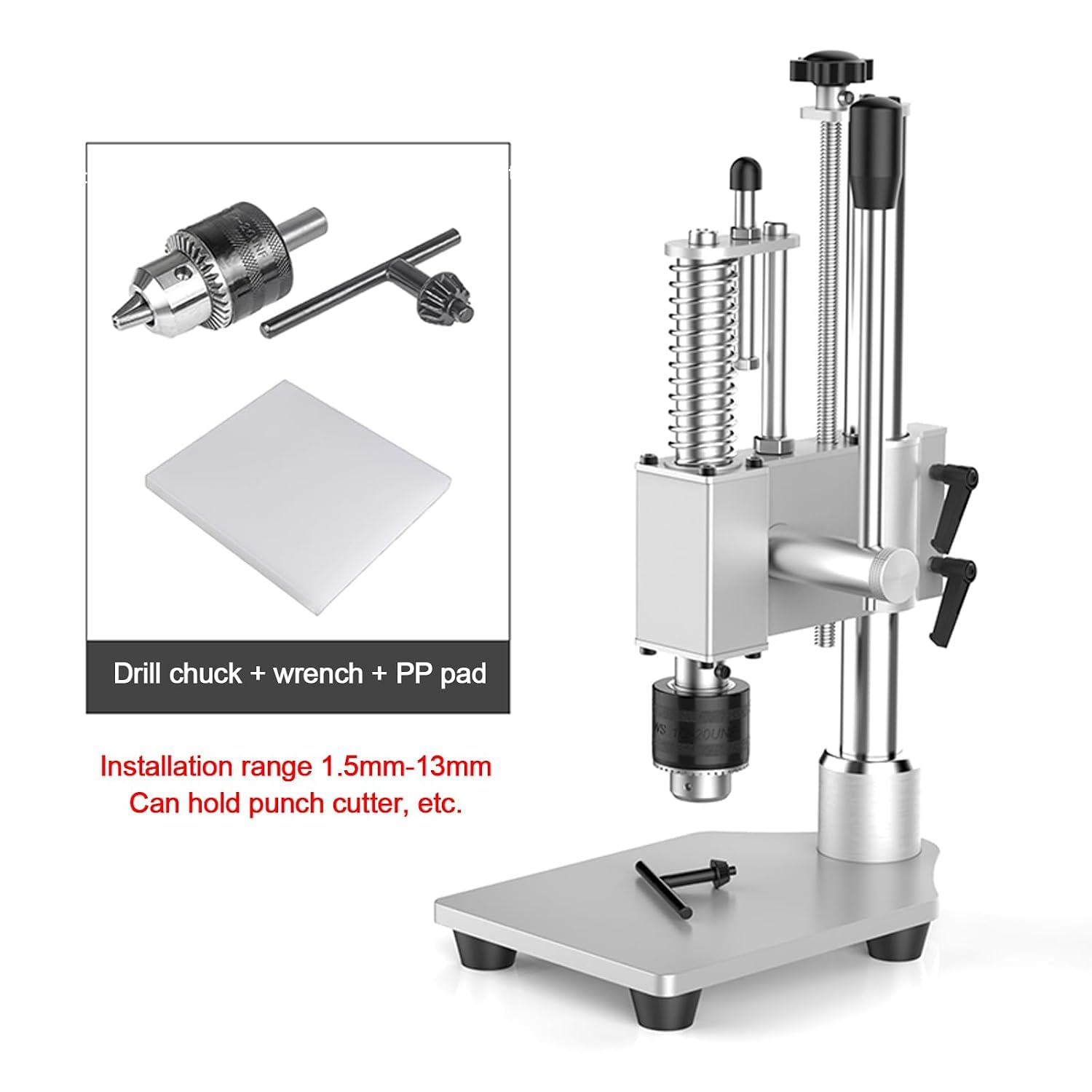 Pressa manuale ad altezza regolabile da 150 kg per stampaggio da banco per punzonatura, rivettatura e rimozione di cuscinetti in cuoio.