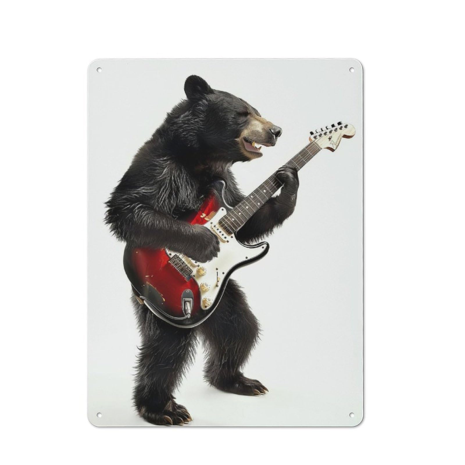 Junmoney Black Bear Guitar Rustic Metal Wall Sign 40X30cm For Home Office Or Studio, For Garage, Workshop And Man Cave Decoration