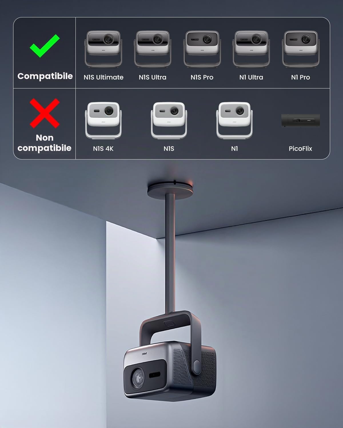 JMGO Supporto a Soffitto per Proiettori N1S Ultra/N1S Ultimate/N1S Pro/N1 Ultra/N1 Pro