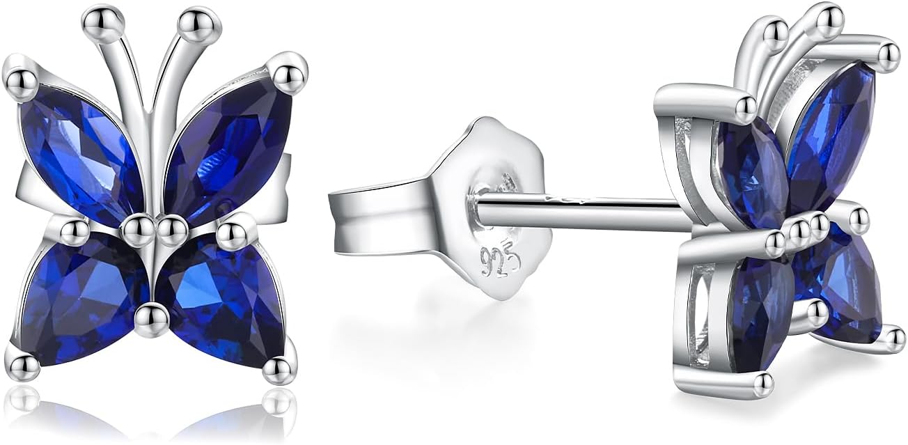 Small Butterfly/Dragonfly Stud Earrings 925 Sterling Silver/14K Gold Plated Created Gemstone Birthstone Studs Hypoallergenic Ear Jewelry Gift for Her