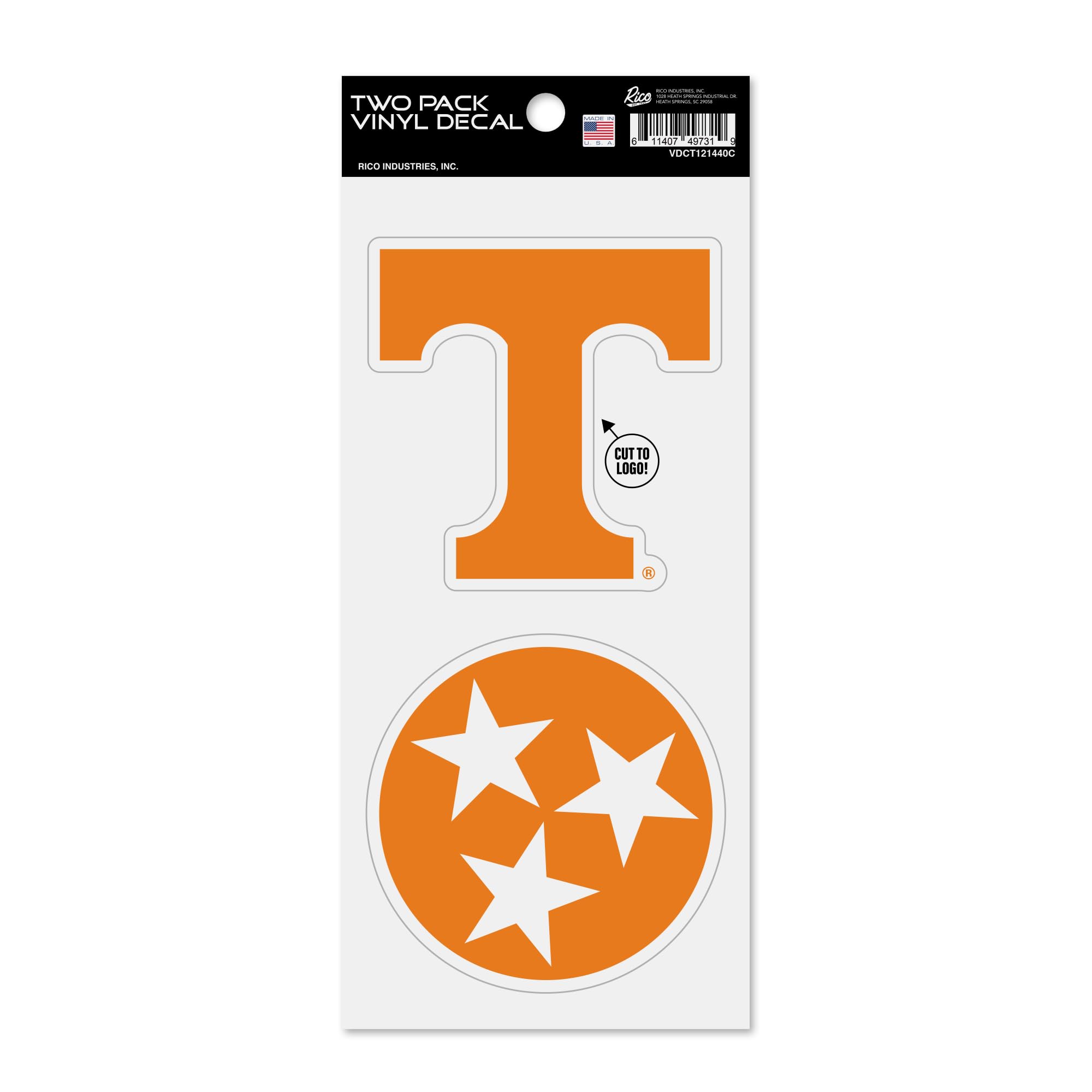 Calcomanías de Tennessee Volunteers con diseño troquelado de dos piezas independientes