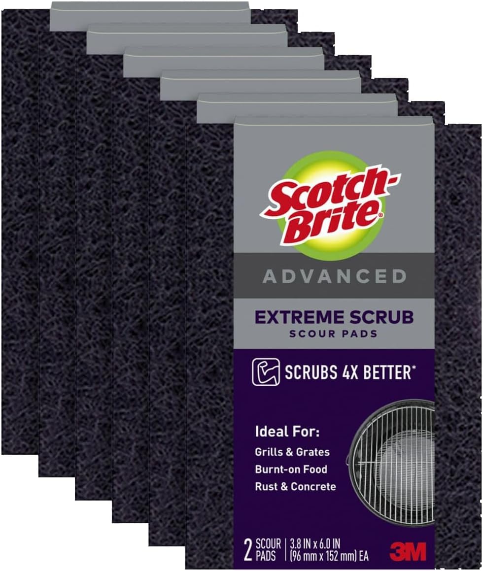 3M Scotch-Brite Advanced Extreme Scrub, Ideal for Grills and Grates, 12 Scour Pads
