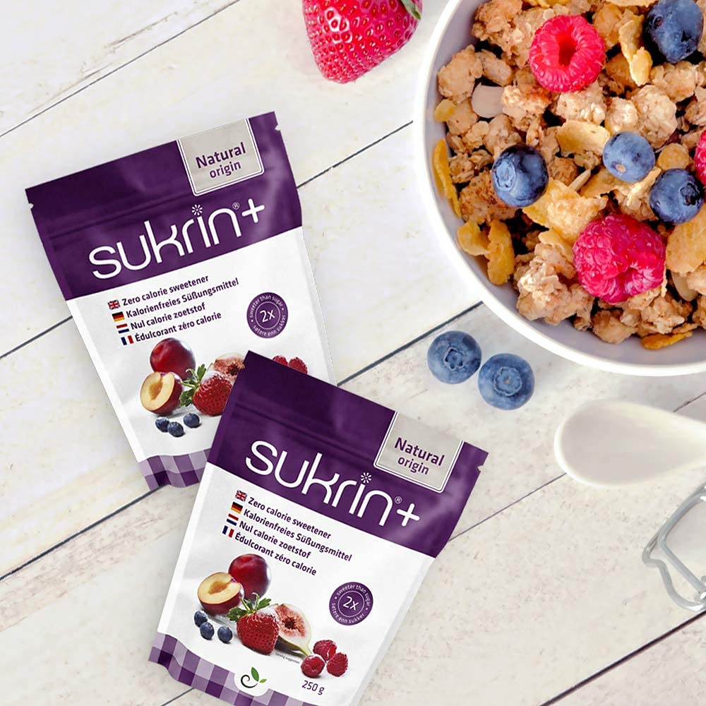 Sukrin Plus - All Natural No Calorie Sugar Substitute - Easily Dissolvable Granulated Natural Sugar Replacement - Great Sweetener Alternative For Diabetic, Keto & Gluten Free Diet - 250g
