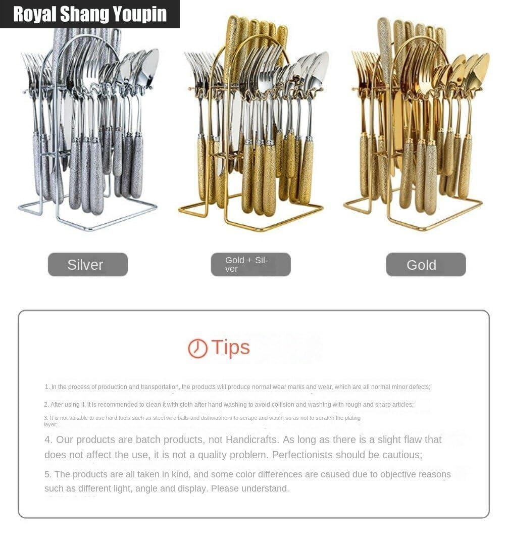 24 Pezzi Martello Grano Manico in Ceramica Cucina Acciaio Inossidabile Posate Stoviglie Posate Coltelli Forchette Cucchiai Set Per 6 Persone (Oro)