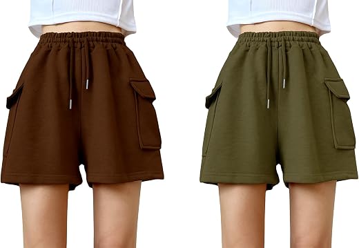 CHHOTE NAWAB Womens Casual Wear Cargo Pocket Shorts (WMS Cargo Shorts-Brown,Green)