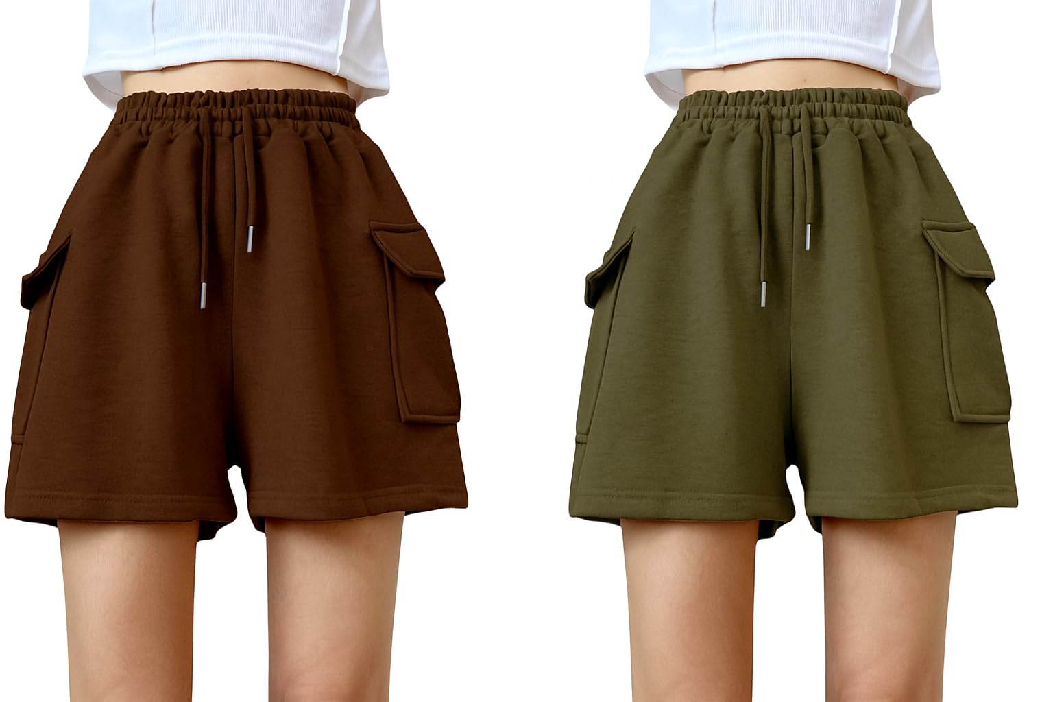 Womens Casual Wear Cargo Pocket Shorts (WMS Cargo Shorts-Brown,Green)