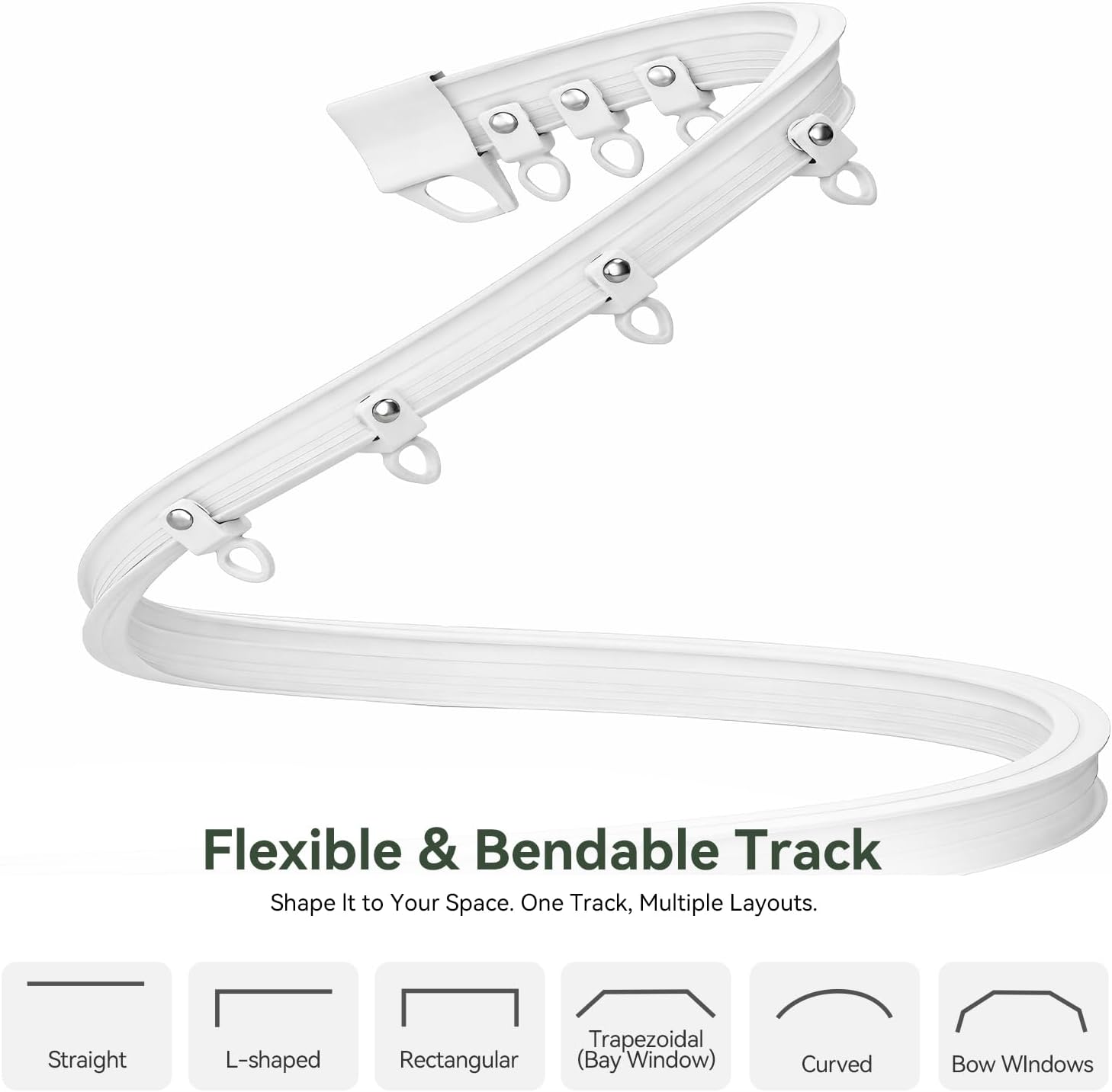 ZSTARR Flexible Bendable Ceiling Wall Mounted Curtain Track 5M/16.4FT White Curtains Rail for Room Divider Shower Curtain L/U Shape Bay Windows RV