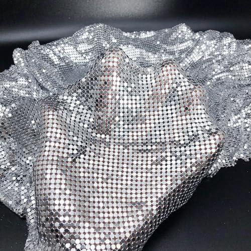 48x40cm Sparkly Metal Mesh Chainmail Fabric Silver