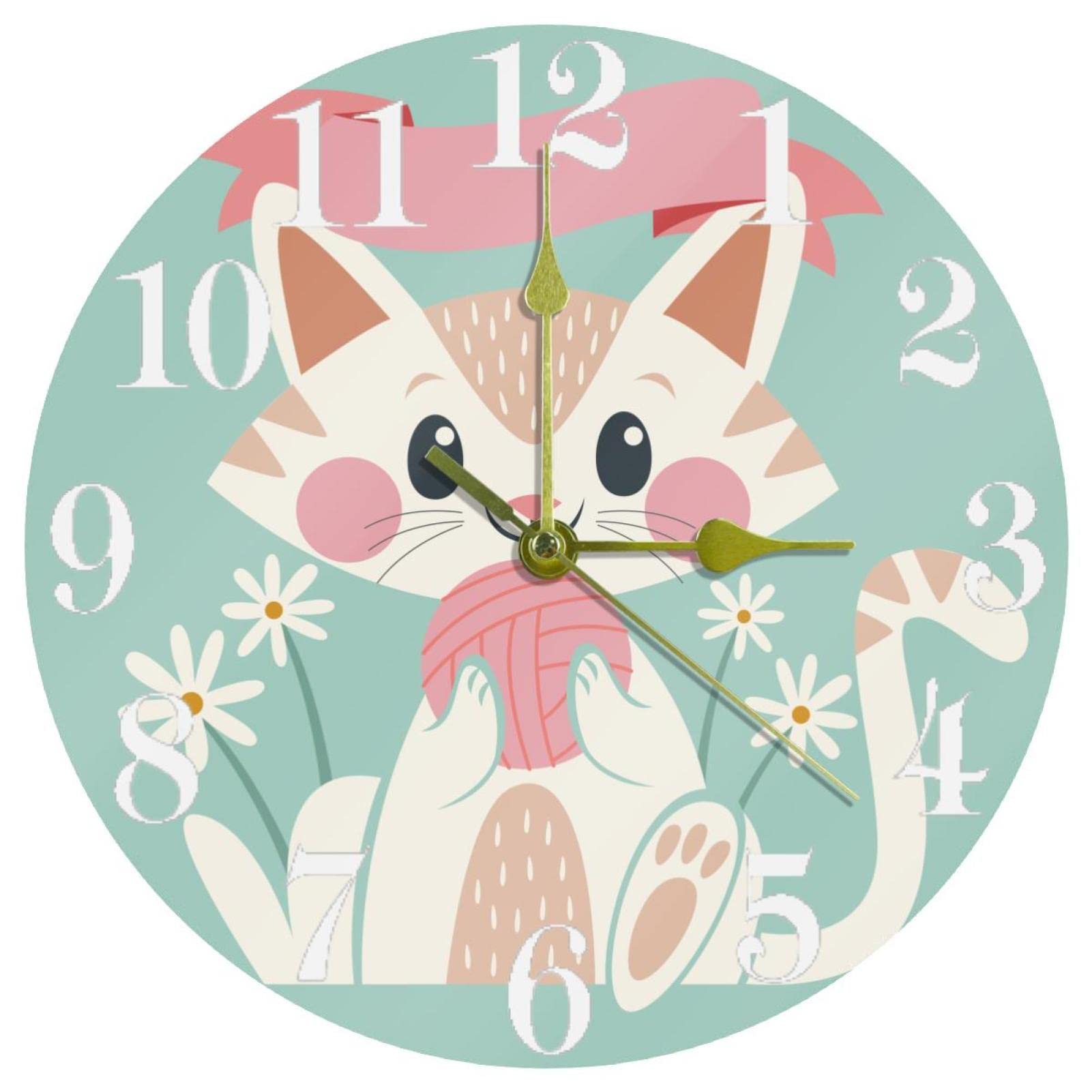 Horloge murale chat à piles avec grand cadran rond et lisible