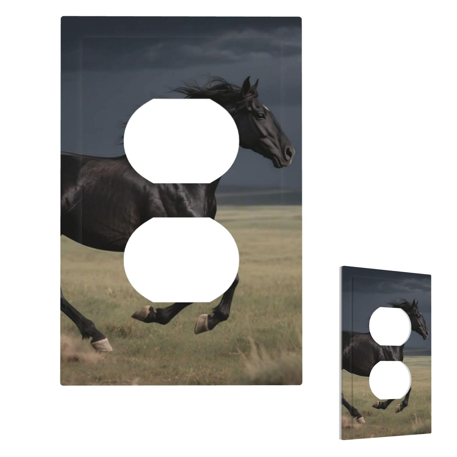 Fekiloot Duplex Horse Wall Plate Cover Modern Decorative 1 Gang Light Switch Cover Unbreakable Receptacle Outlet Covers For Living Room Bedroom Home Decor